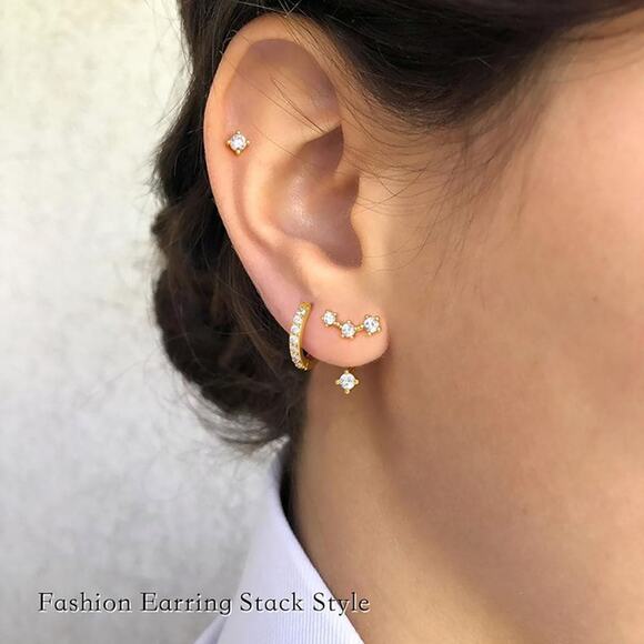 3 Pairs Huggie Gold Hoop Jacket Studs Earring Stack Hypoallergenic for Women - Picture 6 of 6